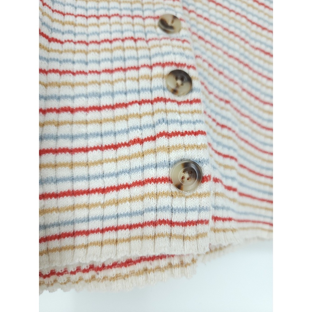 Coastal Retro70s ButtonUP Polo Top Women S MultiColor Stripe ShortSleeve Ribbed - Picture 6 of 6